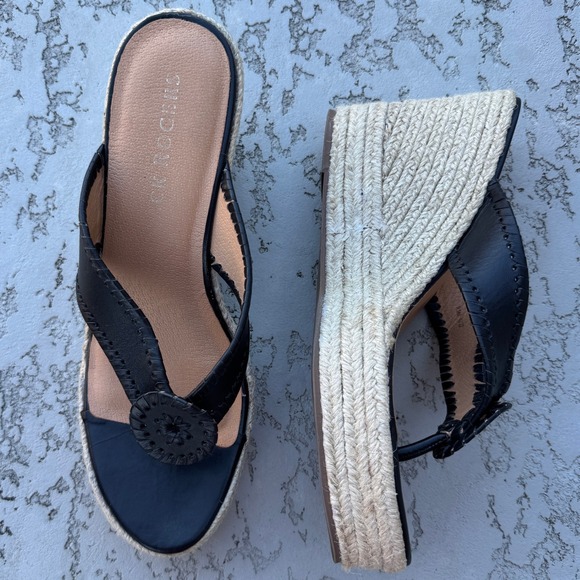 Jack Rogers Shoes - Jack Rogers Women's‎ Black Leather Espadrille Wedge Sandals Flip Flops Size 9.5M